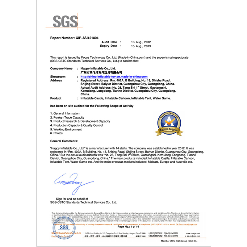 SGS Denetlenmiş Sertifikası
